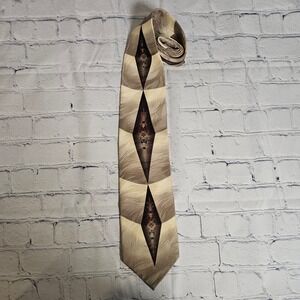 Ottimo Uomo Mens Silk Tie Geometric‎ Diamond Filigree Taupe Brown Hand Made 60in
